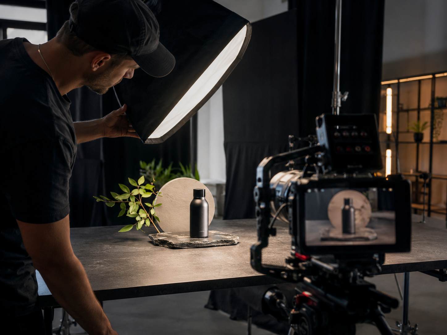 Studio setup for filming branded product marketing videos